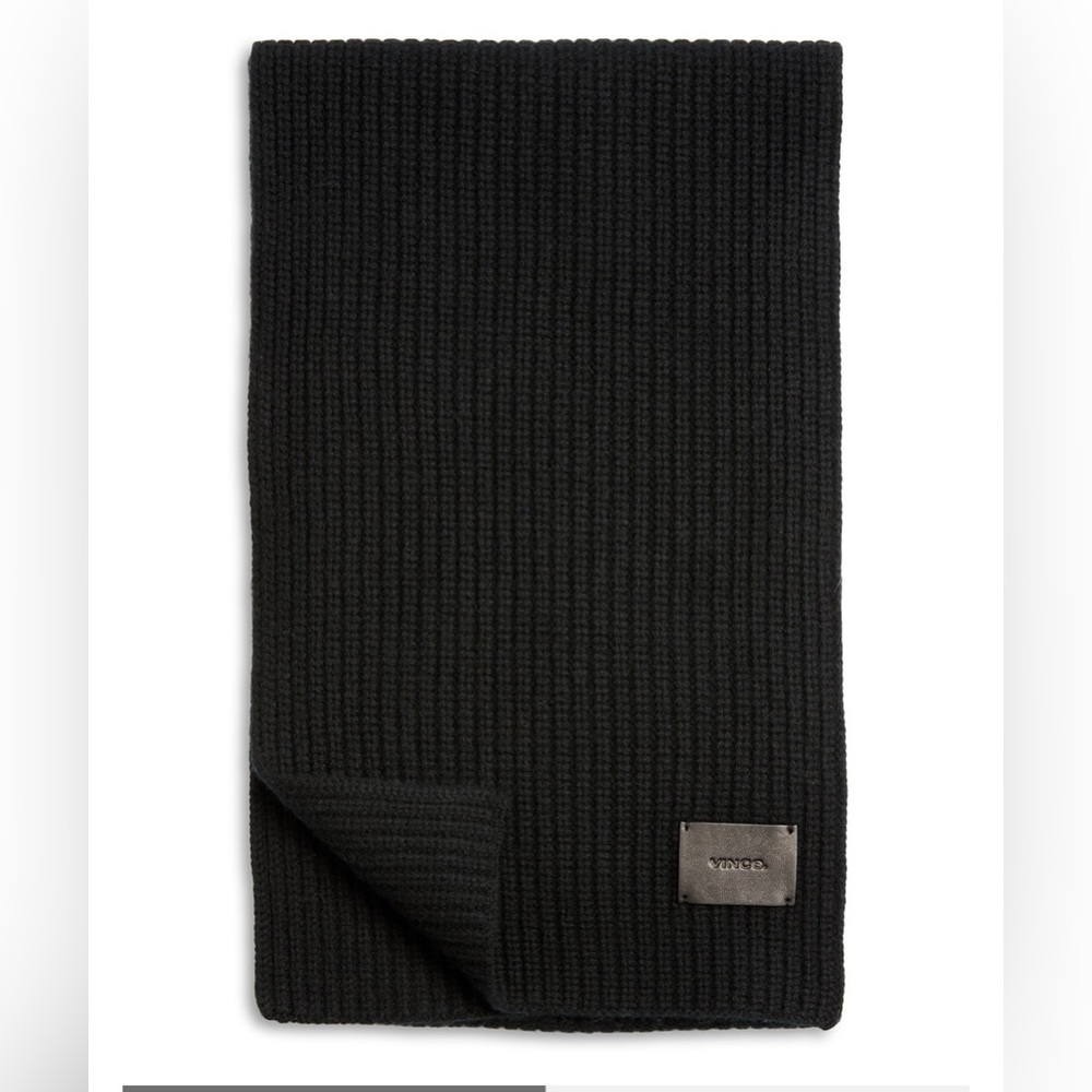 NWT Vince Ribbed Knit Cashmere Scarf * Black